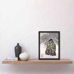 Artery8 Kogyo Tsukioka Framed Wall Art Print Noh Play Eboshiori Actor Costume in Green - Size: A4 - thumbnail 2