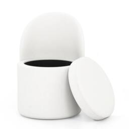 Gymax Storage Ottoman with Backrest Faux Velvet Vanity Stool Sponge Padded in White - thumbnail 3