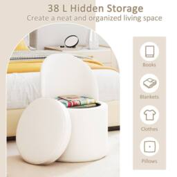 Gymax Storage Ottoman with Backrest Faux Velvet Vanity Stool Sponge Padded in White - thumbnail 2