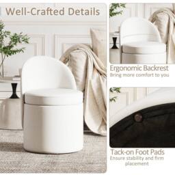 Gymax Storage Ottoman with Backrest Faux Velvet Vanity Stool Sponge Padded in White - thumbnail 4