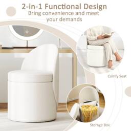 Gymax Storage Ottoman with Backrest Faux Velvet Vanity Stool Sponge Padded in White - thumbnail 6
