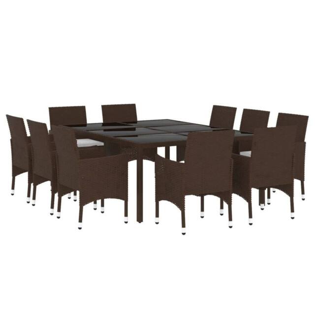 Berkfield Home Elegant 11 Piece Garden Dining Set Poly Rattan Brown - image 1