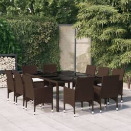 Berkfield Home Elegant 11 Piece Garden Dining Set Poly Rattan Brown - thumbnail 2