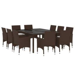 Berkfield Home Elegant 11 Piece Garden Dining Set Poly Rattan Brown