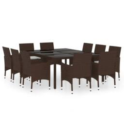 Berkfield Home Elegant 11 Piece Garden Dining Set Poly Rattan Brown - thumbnail 3