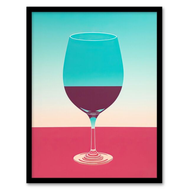 Wee Blue Coo Wall Art Print Burgundy Merlot Wine Lover Kitchen Bar Living Room Framed in Blue - Size: A4 - image 1