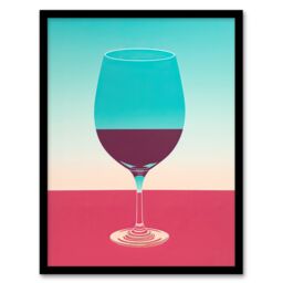 Wee Blue Coo Wall Art Print Burgundy Merlot Wine Lover Kitchen Bar Living Room Framed in Blue - Size: A4 - thumbnail 1