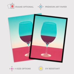 Wee Blue Coo Wall Art Print Burgundy Merlot Wine Lover Kitchen Bar Living Room Framed in Blue - Size: A4 - thumbnail 2