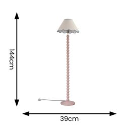 ValueLights Bobbins Painted Rose Pink Floor Lamp with Tapered Natural Linen Scallop Shade in Pale Blue - thumbnail 6