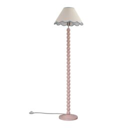 ValueLights Bobbins Painted Rose Pink Floor Lamp with Tapered Natural Linen Scallop Shade in Pale Blue - thumbnail 2