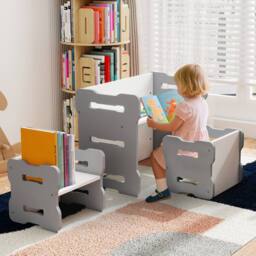 Costway Kids Table & Chair Set 3PCS Toddler Activity Table w/2 Stools in Grey - thumbnail 8