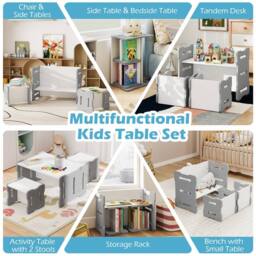 Costway Kids Table & Chair Set 3PCS Toddler Activity Table w/2 Stools in Grey - thumbnail 9
