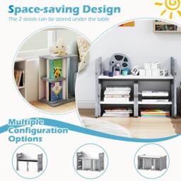 Costway Kids Table & Chair Set 3PCS Toddler Activity Table w/2 Stools in Grey - thumbnail 4