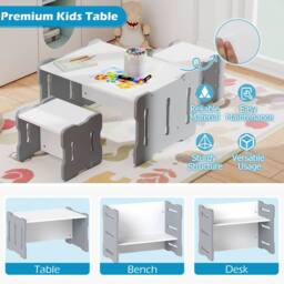 Costway Kids Table & Chair Set 3PCS Toddler Activity Table w/2 Stools in Grey - thumbnail 6