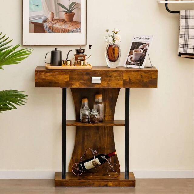 EONLION T-Shaped Industrial Console Table in Brown - Size: 100 cm - image 1
