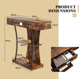 EONLION T-Shaped Industrial Console Table in Brown - Size: 100 cm - thumbnail 2