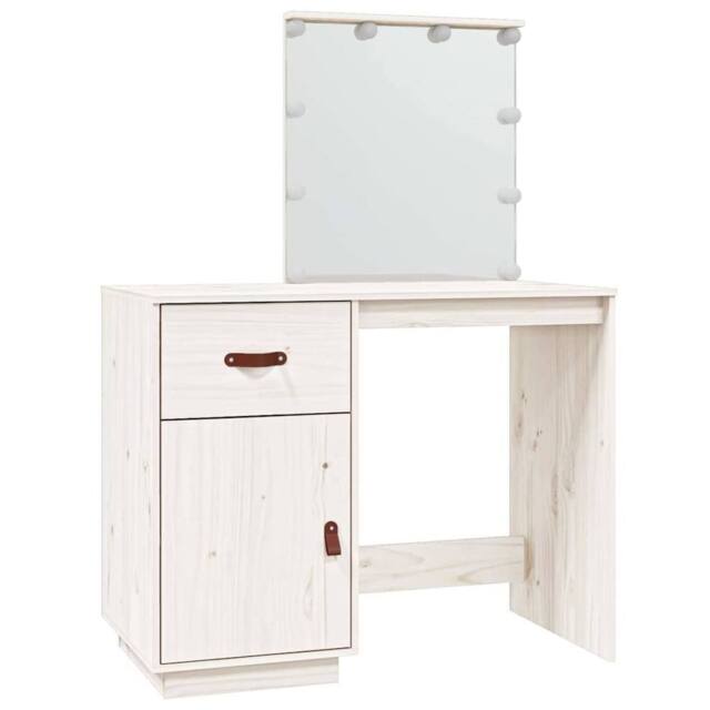 Berkfield Home Dressing Table with LED White 95x50x133.5 cm Solid Wood Pine - image 1