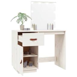 Berkfield Home Dressing Table with LED White 95x50x133.5 cm Solid Wood Pine - thumbnail 5