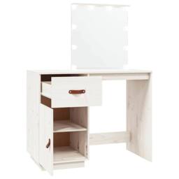 Berkfield Home Dressing Table with LED White 95x50x133.5 cm Solid Wood Pine - thumbnail 8