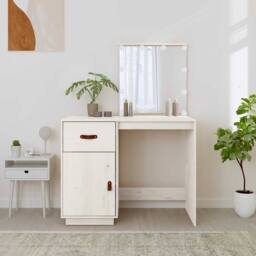 Berkfield Home Dressing Table with LED White 95x50x133.5 cm Solid Wood Pine - thumbnail 4