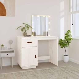 Berkfield Home Dressing Table with LED White 95x50x133.5 cm Solid Wood Pine - thumbnail 3