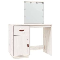 Berkfield Home Dressing Table with LED White 95x50x133.5 cm Solid Wood Pine - thumbnail 1