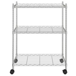 Berkfield Home 3-Tier Storage Rack with Wheels 60x35x81 cm Chrome 150 kg in Silver - Size: 60 x 35 x 81 cm - thumbnail 3
