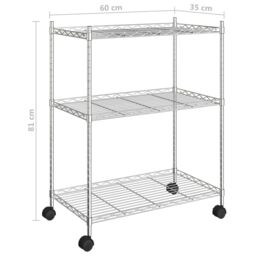 Berkfield Home 3-Tier Storage Rack with Wheels 60x35x81 cm Chrome 150 kg in Silver - Size: 60 x 35 x 81 cm - thumbnail 7
