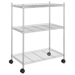 Berkfield Home 3-Tier Storage Rack with Wheels 60x35x81 cm Chrome 150 kg in Silver - Size: 60 x 35 x 81 cm - thumbnail 2