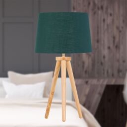 First Choice Lighting Set of 2 Light Oak Table Lamp or Bedside Lights with Green Gold Shades in Brown - thumbnail 4
