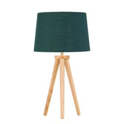 First Choice Lighting Set of 2 Light Oak Table Lamp or Bedside Lights with Green Gold Shades in Brown - thumbnail 2