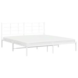 Berkfield Home Metal Bed Frame without Mattress with Headboard White 183x213cm - Size: 183x213 cm - thumbnail 4