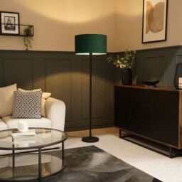 ValueLights Charlie Black Stem Floor Lamp Light with Velvet Lamp Shade in Bottle Green - Size: 18 inches - thumbnail 1
