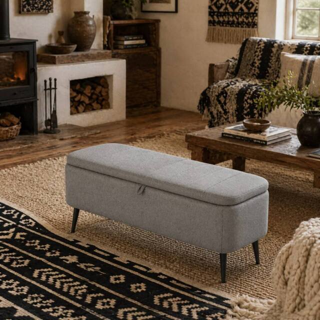 Wyld Haus Harika Linen Look Light Grey Storage Ottoman - image 1