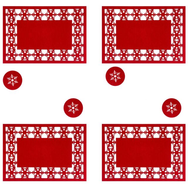 VFM e-Store Christmas Poly Felt Red Snowflake Place Mat Set, Xmas Table - image 1