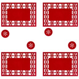 VFM e-Store Christmas Poly Felt Red Snowflake Place Mat Set, Xmas Table
