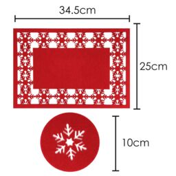 VFM e-Store Christmas Poly Felt Red Snowflake Place Mat Set, Xmas Table - thumbnail 2