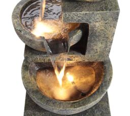 Primrose Kendal 3 Tier Cascading Water Feature with Lights Indoor Outdoor H62cm in Brown - thumbnail 4