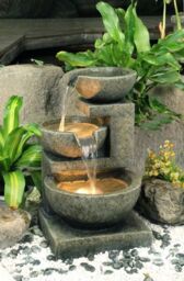 Primrose Kendal 3 Tier Cascading Water Feature with Lights Indoor Outdoor H62cm in Brown - thumbnail 2