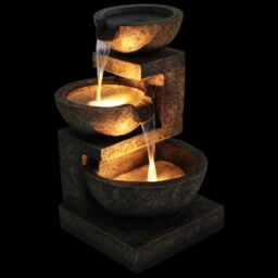 Primrose Kendal 3 Tier Cascading Water Feature with Lights Indoor Outdoor H62cm in Brown - thumbnail 5