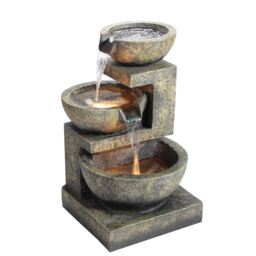 Primrose Kendal 3 Tier Cascading Water Feature with Lights Indoor Outdoor H62cm in Brown - thumbnail 3
