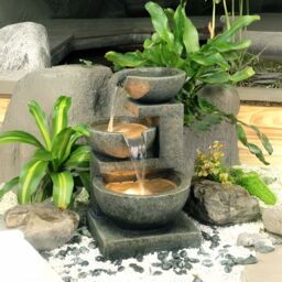Primrose Kendal 3 Tier Cascading Water Feature with Lights Indoor Outdoor H62cm in Brown - thumbnail 1