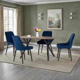 Seconique Athens Rectangular Medium Oak Dining Set with Avery Chairs in Blue - thumbnail 1