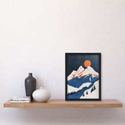 Artery8 Modern Switzerland Winter Mountain Landscape Framed Art Print in Orange - Size: A4 - thumbnail 4