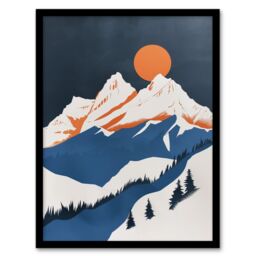 Artery8 Modern Switzerland Winter Mountain Landscape Framed Art Print in Orange - Size: A4 - thumbnail 1