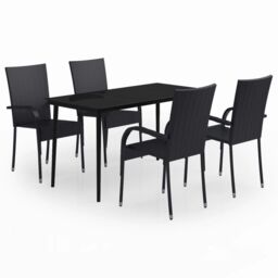 Berkfield Home 5 Piece Garden Dining Set Black - thumbnail 2