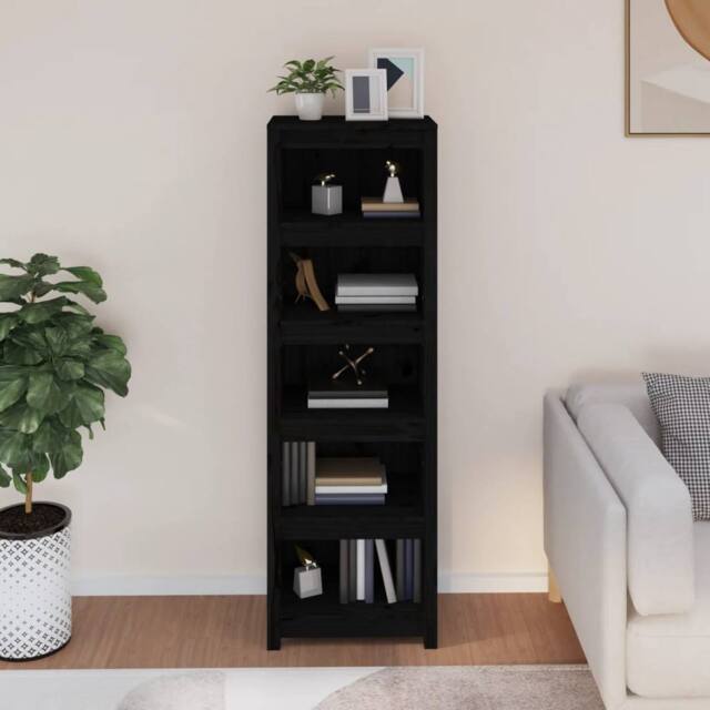Berkfield Home Beautiful Book Cabinet Black 50x35x154 cm Solid Wood Pine - Size: 50 x 35 x 154 cm - image 1