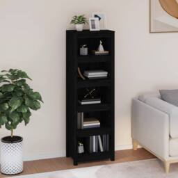 Berkfield Home Beautiful Book Cabinet Black 50x35x154 cm Solid Wood Pine - Size: 50 x 35 x 154 cm - thumbnail 2