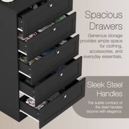 Home Discount Vida Designs Altino 5 Drawer Chest of Drawers Bedroom Furniture in Black - thumbnail 3