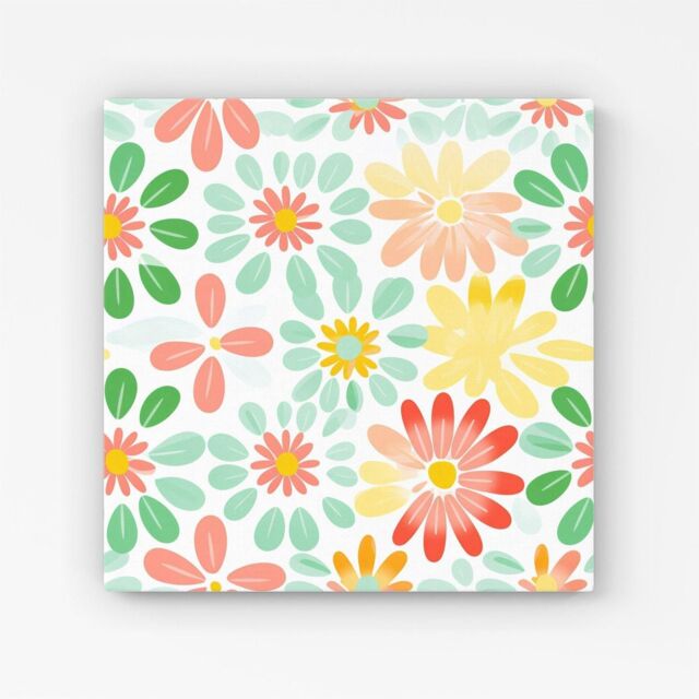 Warren Reed - Designer Green & Yellow Flowers Canvas - Size: w10 inch x h10 inch - image 1